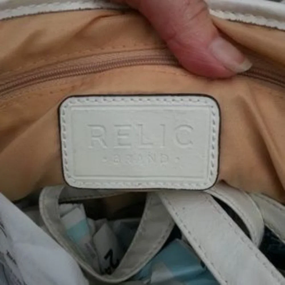 Relic silver white tan woven satchel handbag w/strap Perfect Summer Bag!